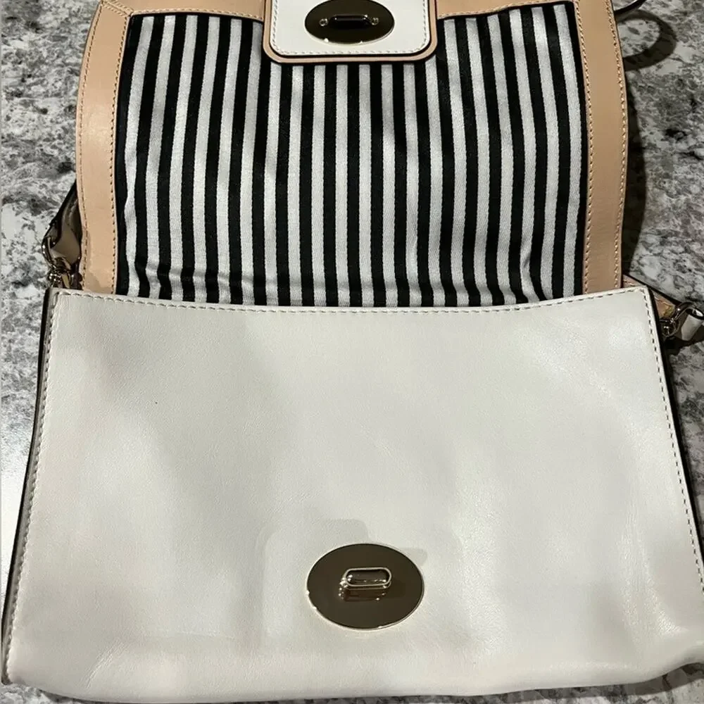 Kate Spade Hampton Road Juliana Turn Lock White Leather 2 Way Crossbody Clutch